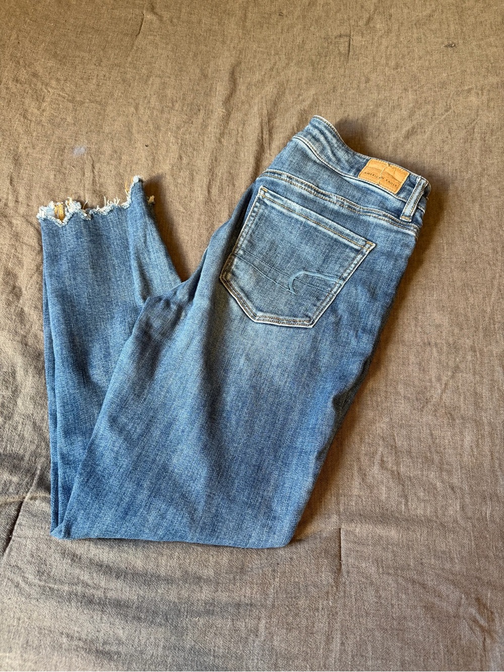 American Eagle Outfitters Medium Blue Cropped Raw-Hem Jeans